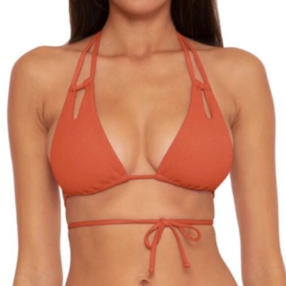 BECCA PUCKER UP TALL TRIANGLE halter bikini top in ginger - Picture 1 of 7